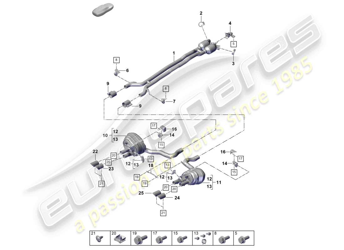 porsche 2024 (panamera 976) sistema de escape versión deportiva silenciador delantero silenciador trasero diagrama de piezas del tubo de escape