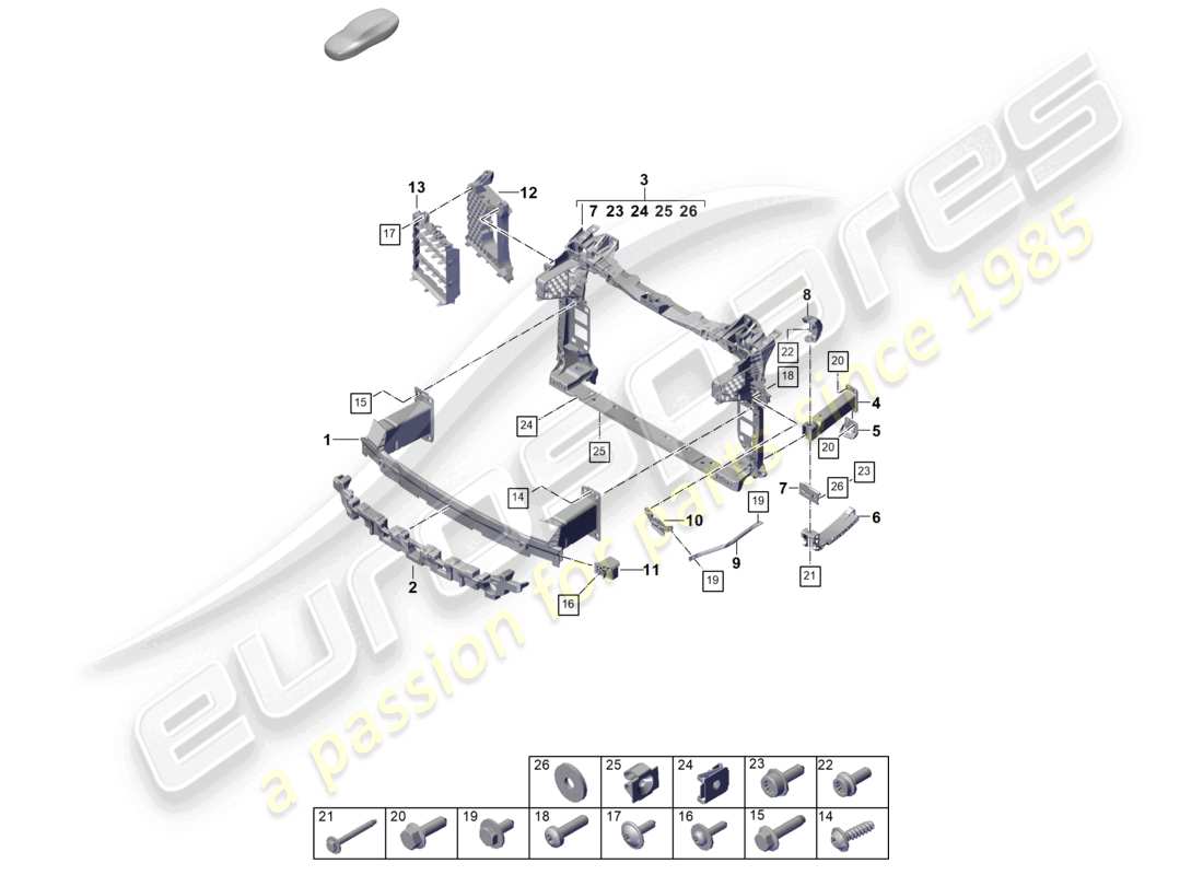 porsche 2024 (cayenne e3 pa) diagrama de piezas del soporte de parachoques delantero y soporte de montaje