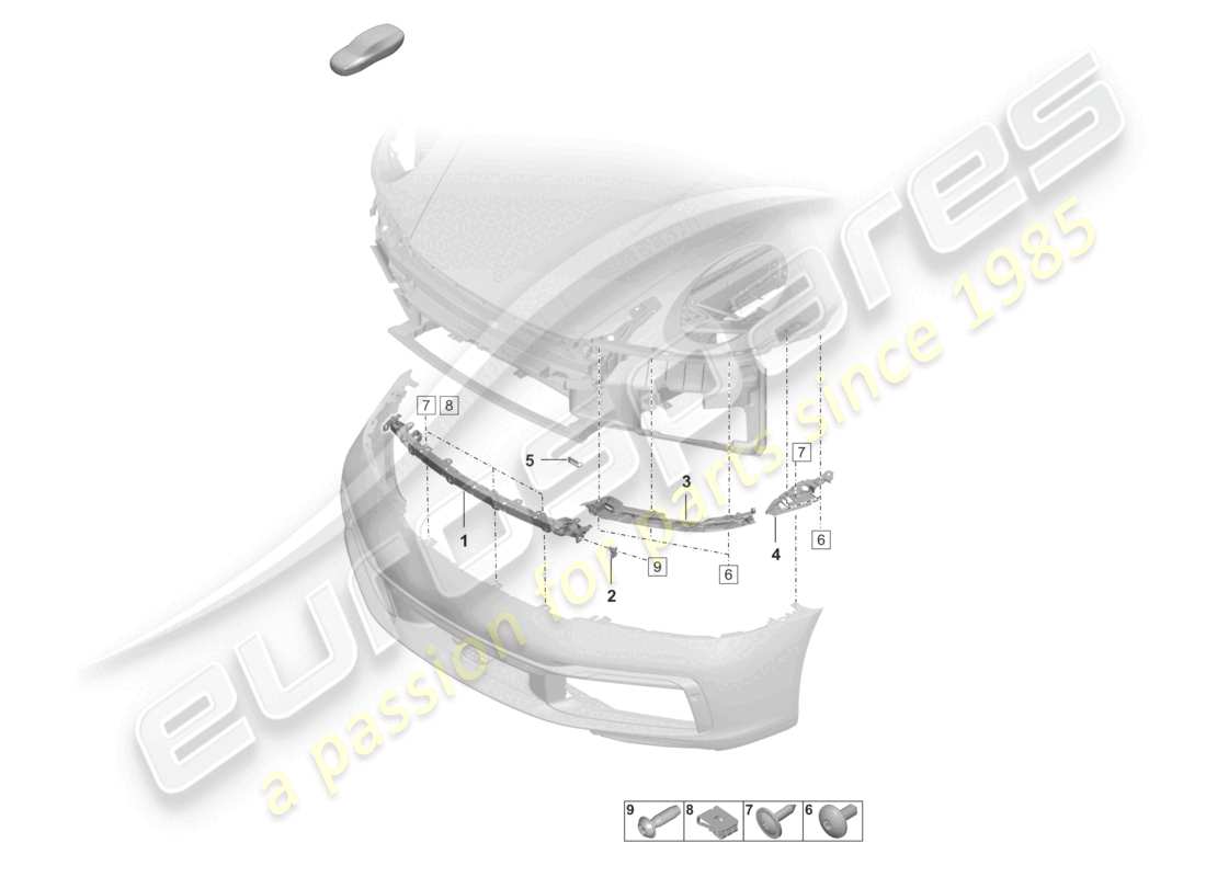 porsche 2024 (992-1) diagrama de piezas de sujeción del parachoques delantero