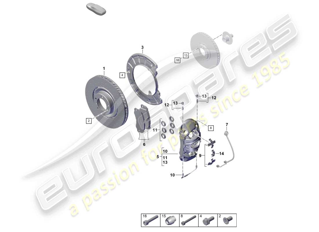 porsche 2024 (992-2) diagrama de piezas del eje delantero del freno de disco gts