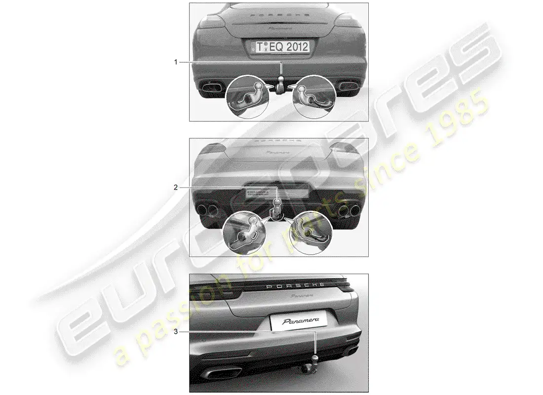 porsche 2011 (tequipment panamera) enganche de remolque diagrama de piezas