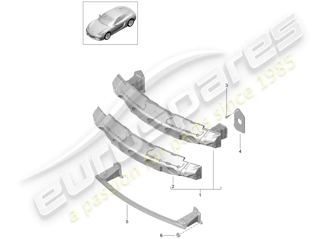 porsche 2016 (981 cayman) soporte de parachoques diagrama de piezas