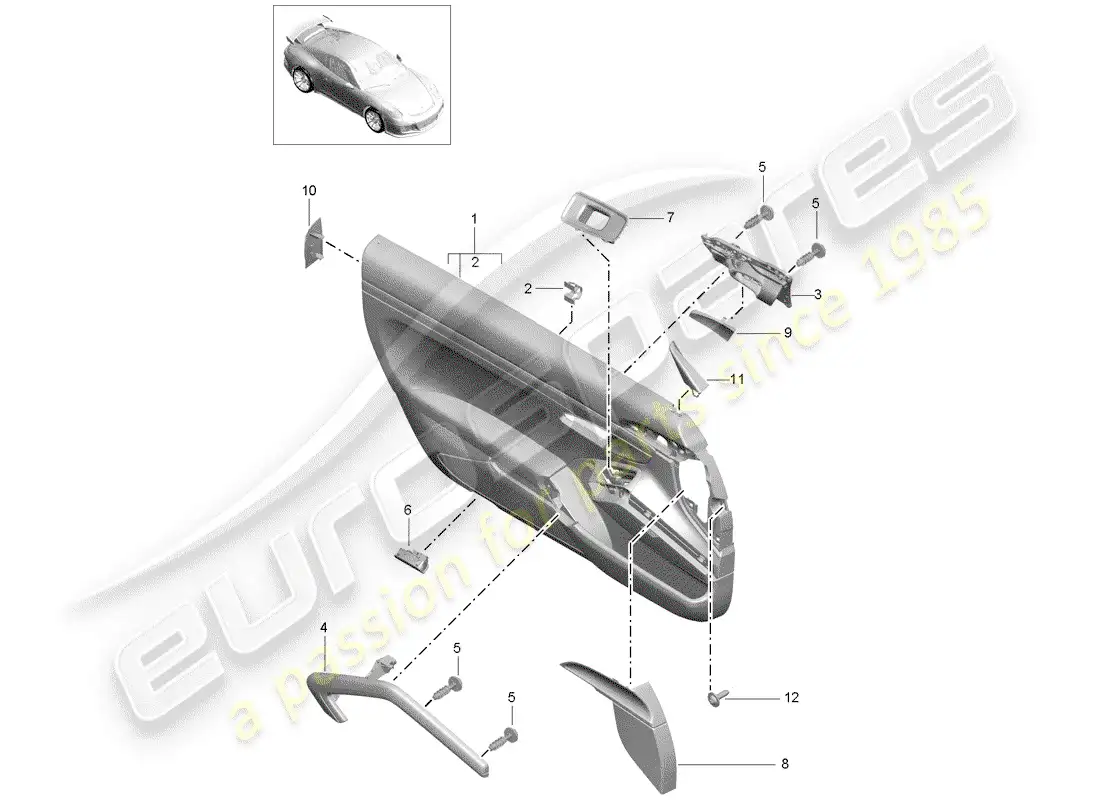 porsche 2015 (991-1 r/gt3/rs) panel de la puerta diagrama de piezas