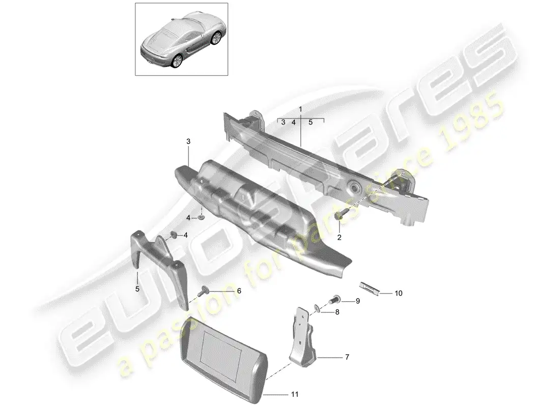 porsche 2015 (981 cayman) soporte de parachoques diagrama de piezas