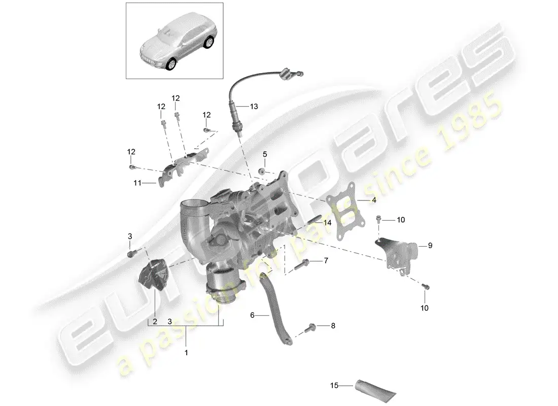 porsche 2018 (macan) turbocompresor de gases de escape diagrama de piezas