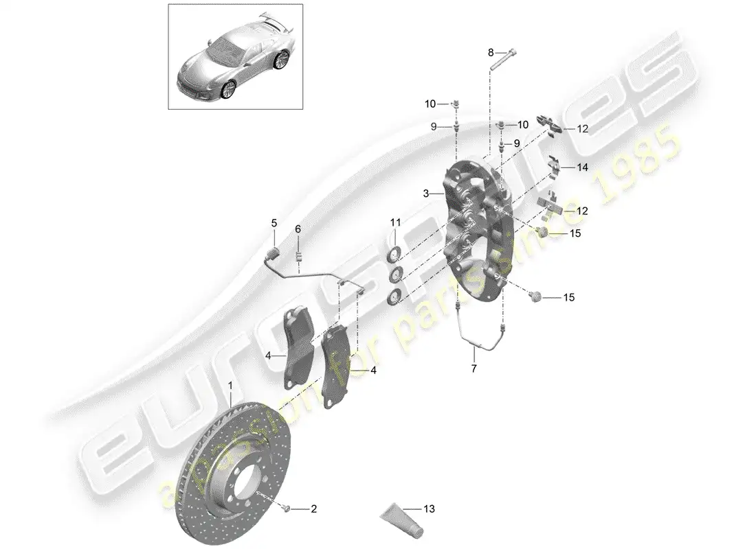 porsche 2016 (991-1 r/gt3/rs) frenos de disco diagrama de piezas