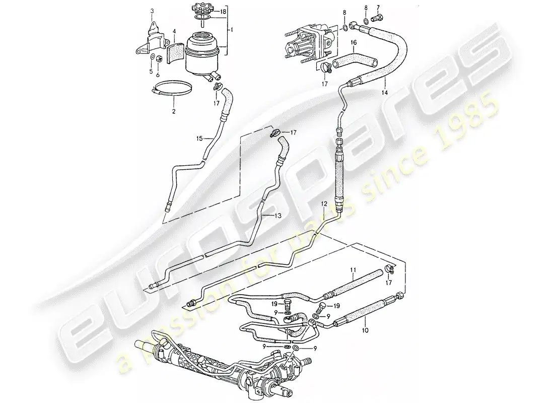 porsche 1991 (964) dirección asistida - líneas diagrama de piezas
