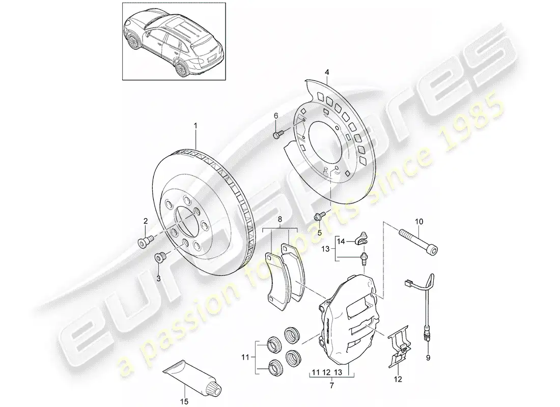 porsche 2013 (cayenne e2 92a) frenos de disco diagrama de piezas