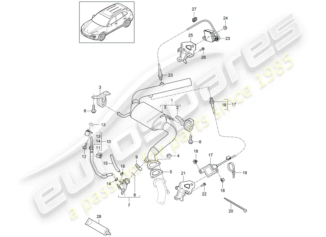 porsche 2018 (cayenne e2 92a) diagrama de piezas del sistema de escape