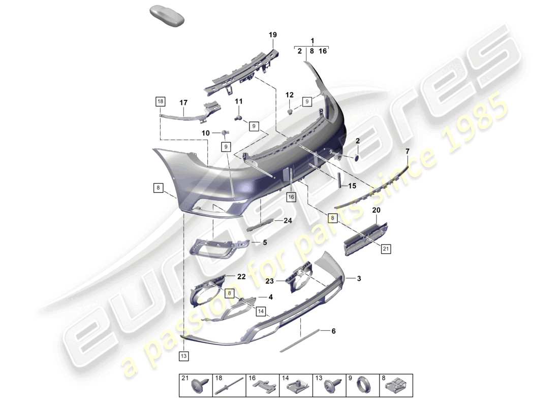 porsche 2026 (992-2 turbo / s) parachoques trasero con: accesorios básicos diagrama de piezas ece