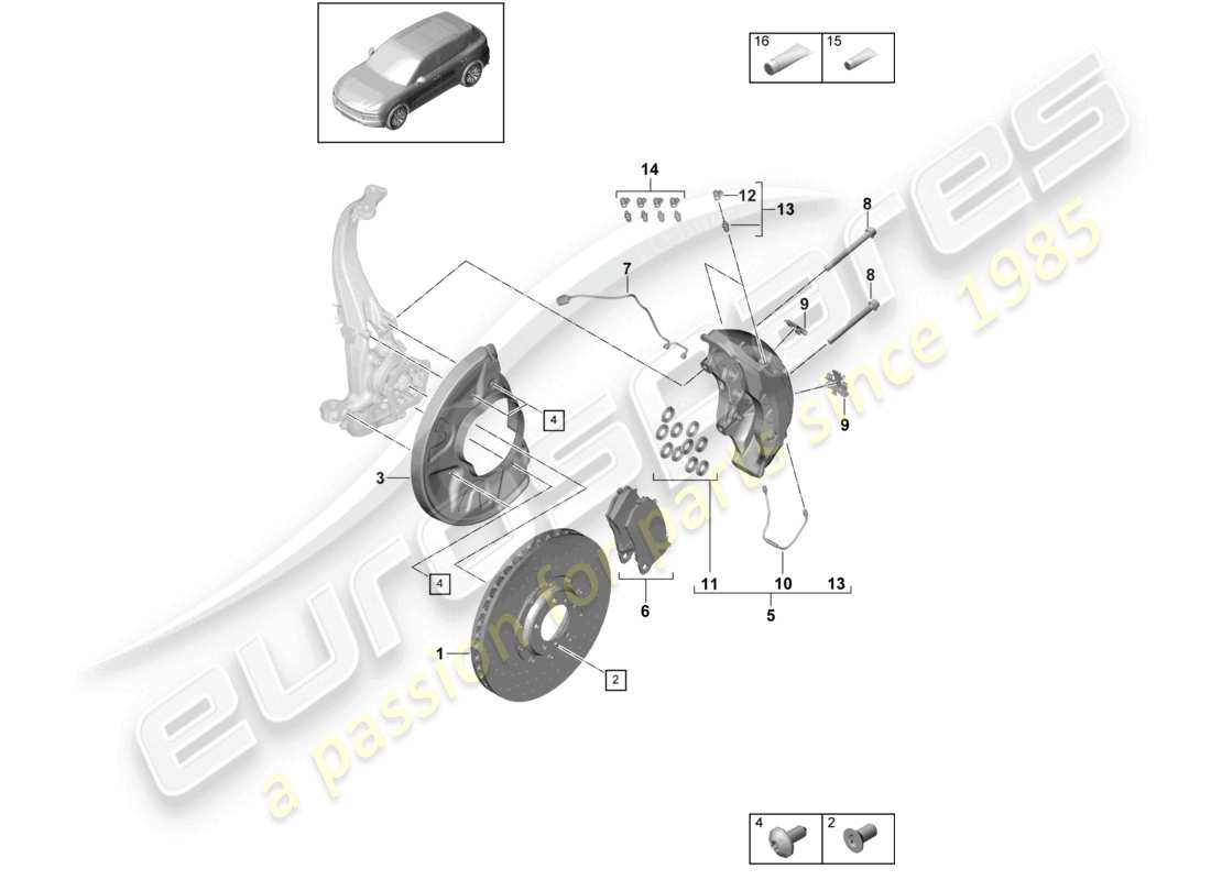 porsche 2021 (cayenne e3 9ya/9yb) freno de disco 21 diagrama de piezas del eje delantero