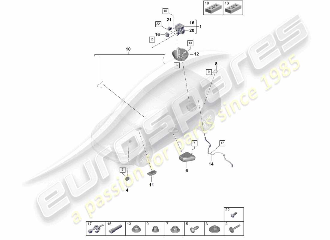 porsche 2021 (cayenne e3 9ya/9yb) suspensión neumática unidad de suministro de aire acumulador de presión unidad de control de amortiguación regulada electrónicamente diagrama de piezas
