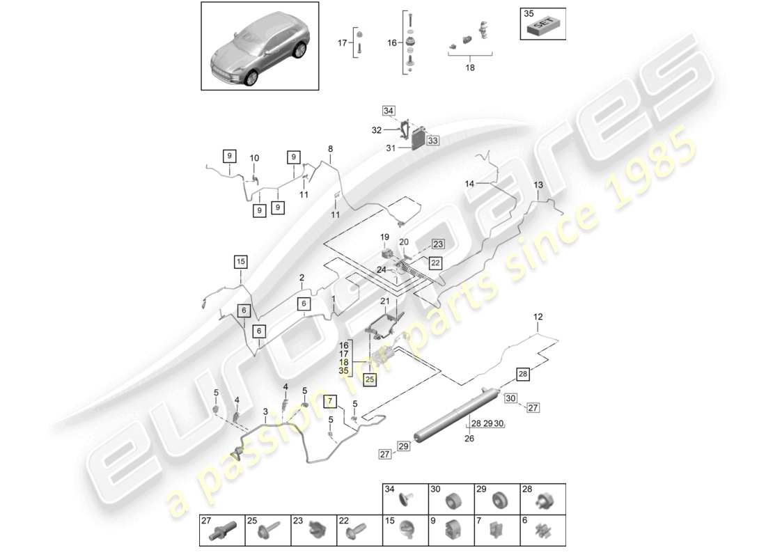porsche 2023 (macan) diagrama de piezas del suministro de aire de la suspensión adaptativa