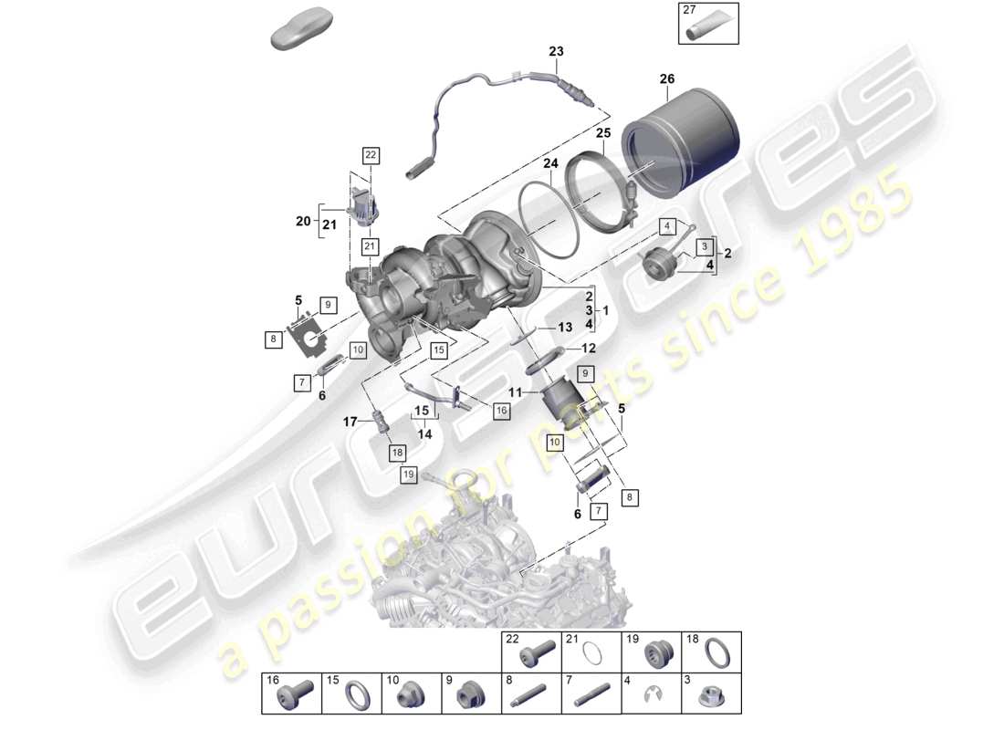 porsche 2024 (cayenne e3 pa) turbocompresor de gases de escape colectores de escape sonda lambda diagrama de piezas