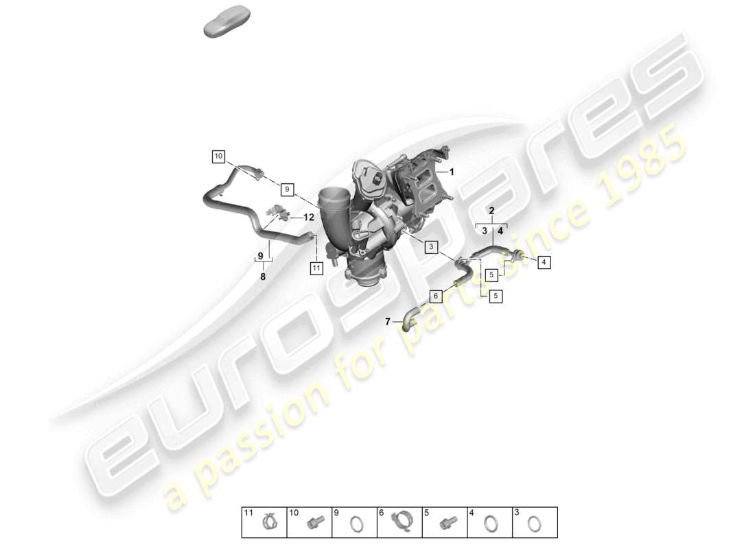 porsche 2024 (cayenne e3 pa) diagrama de piezas del sistema de enfriamiento del refrigerante del turbocompresor