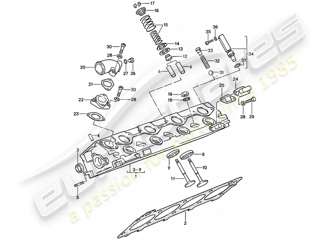 porsche 1988 (944) culata - - válvulas diagrama de piezas