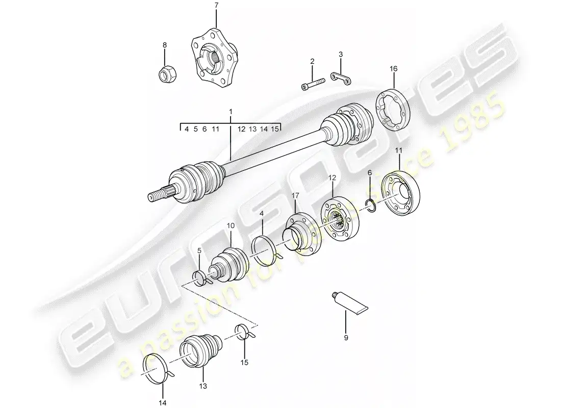 porsche 2008 (997-1) eje de accionamiento diagrama de piezas