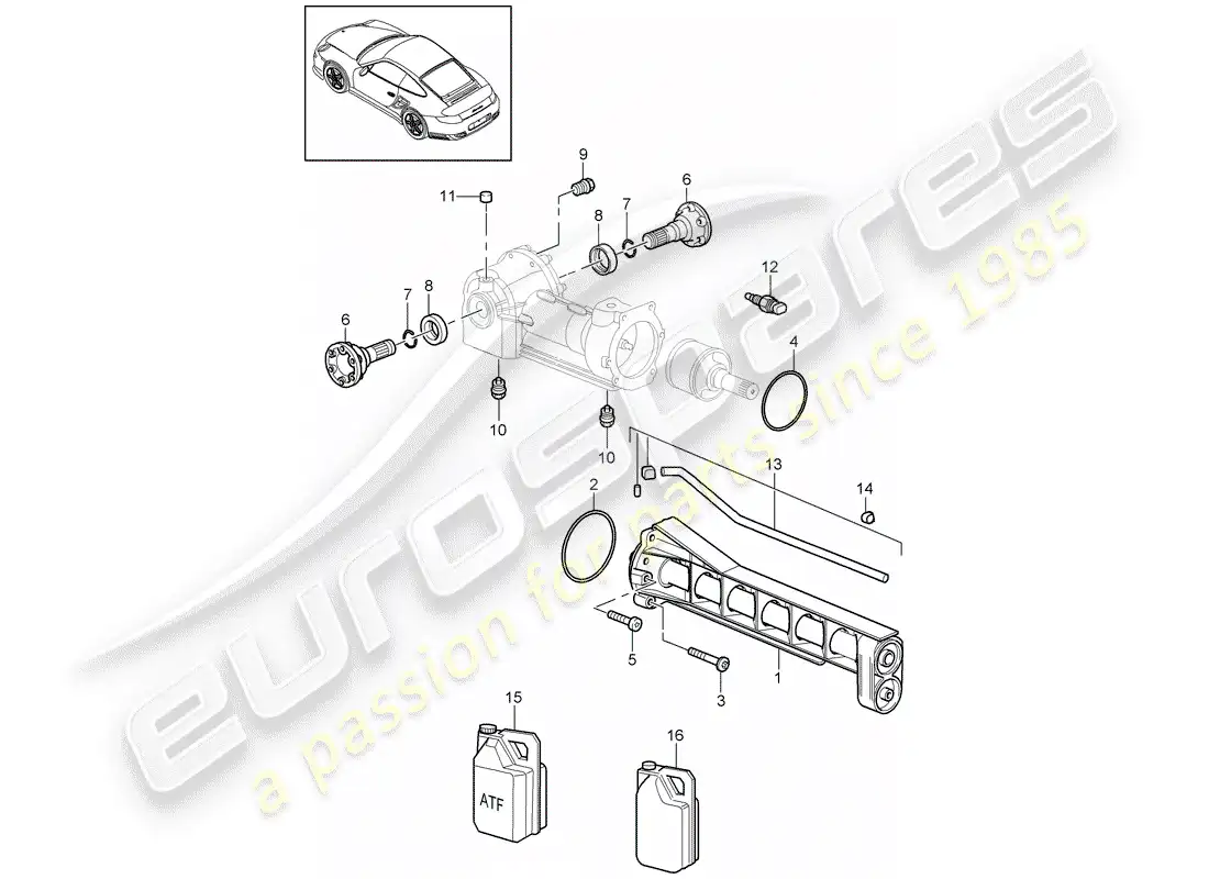 porsche 2013 (997-2 turbo / gt2 rs) diferencial del eje delantero diagrama de piezas