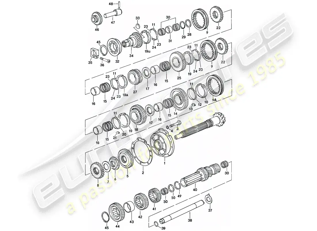porsche 1979 (928) engranajes y ejes - caja de cambios manual diagrama de piezas
