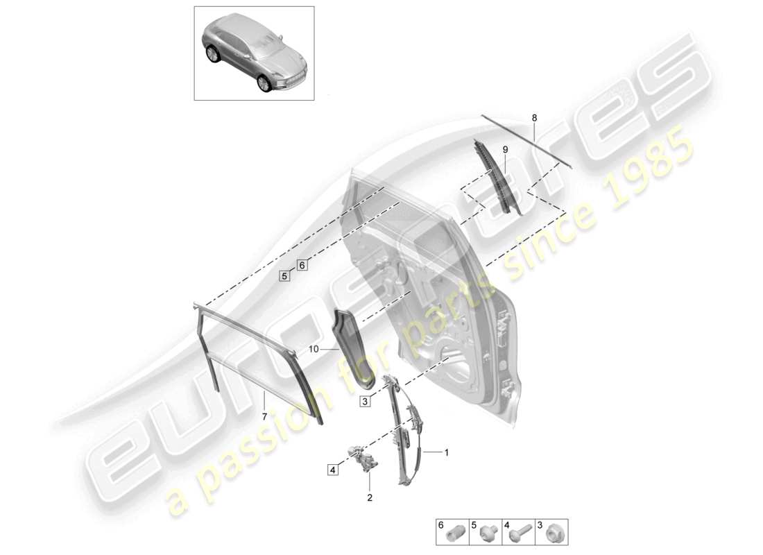 porsche 2021 (macan) elevalunas puertas traseras diagrama de piezas