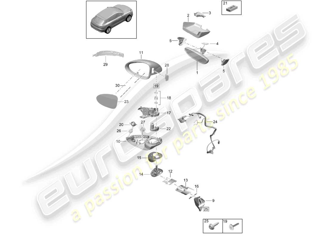 porsche 2021 (macan) espejo exterior espejo interior diagrama de piezas