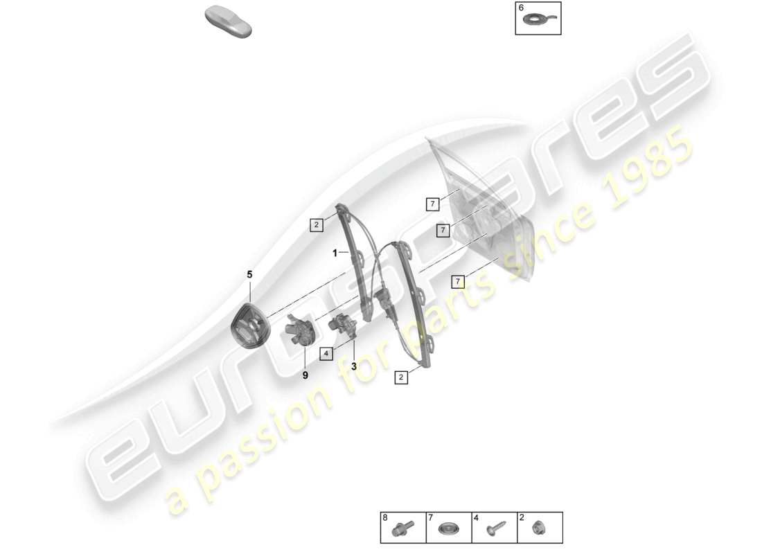 porsche 2025 (cayenne e3 pa) diagrama de piezas del soporte del conjunto del regulador de ventana delantero