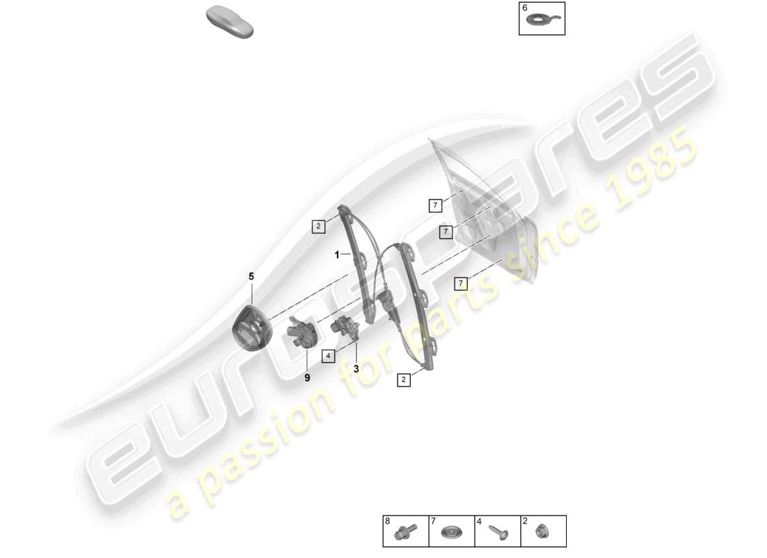 porsche 2024 (cayenne e3 pa) diagrama de piezas del conjunto del regulador de ventana delantero del cupé