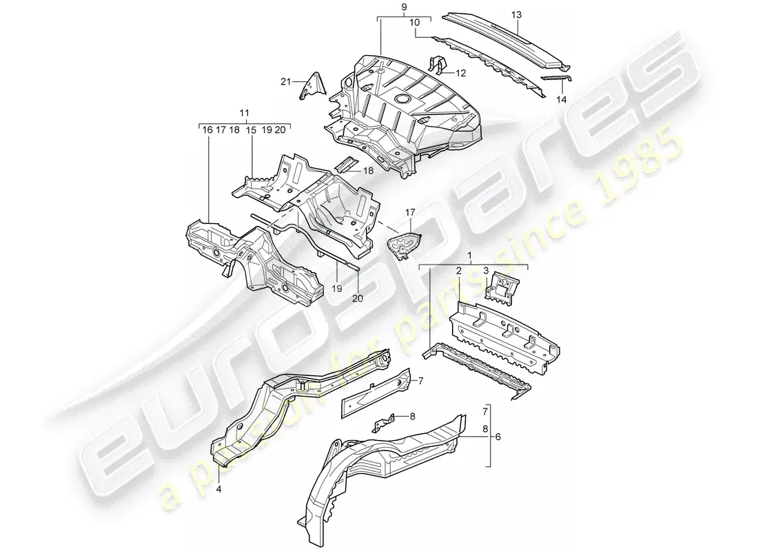 porsche 2004 (996 turbo / gt2) diagrama de piezas del extremo trasero