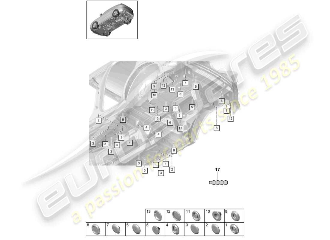 porsche 2021 (cayenne e3 9ya/9yb) tapones traseros de bajos diagrama de piezas