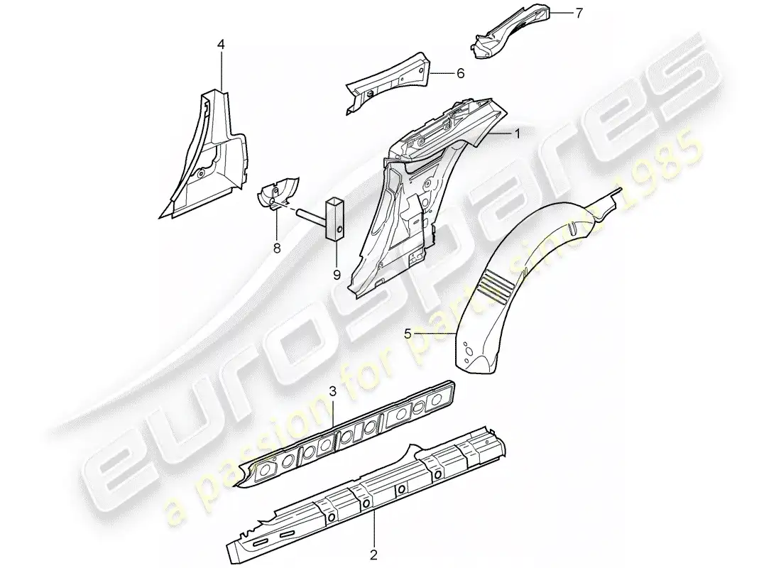 porsche 2008 (997-1) panel lateral diagrama de piezas