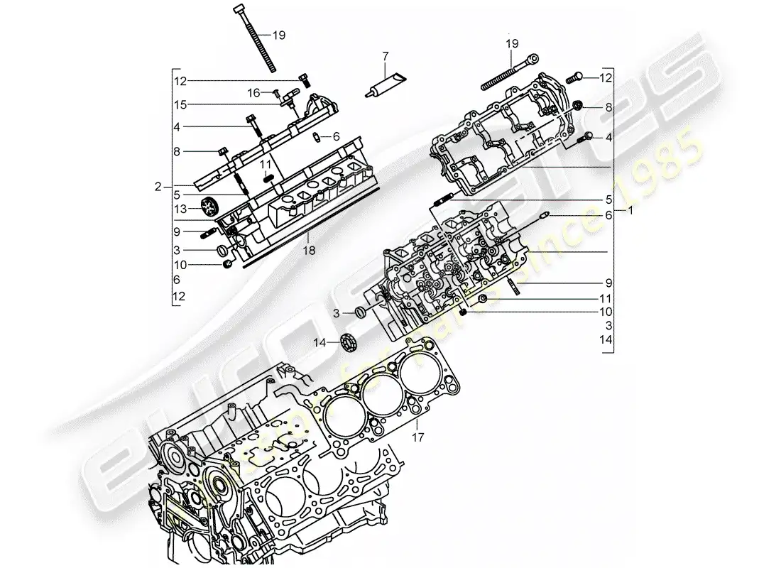 porsche 2009 (cayenne e1 9pa) cabeza de cilindro diagrama de piezas