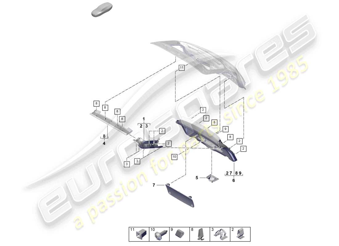 porsche 2023 (cayenne e3 pa) panel de acabado de la tapa trasera diagrama de piezas