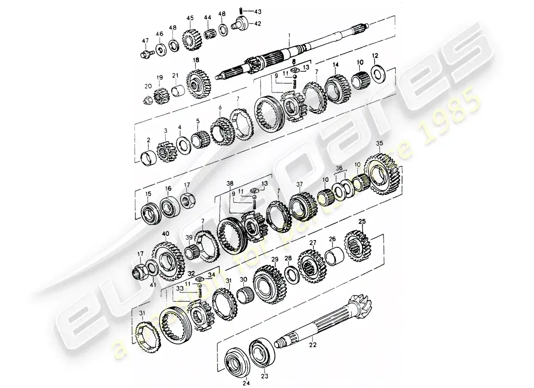 porsche 1993 (964) engranajes y ejes diagrama de piezas