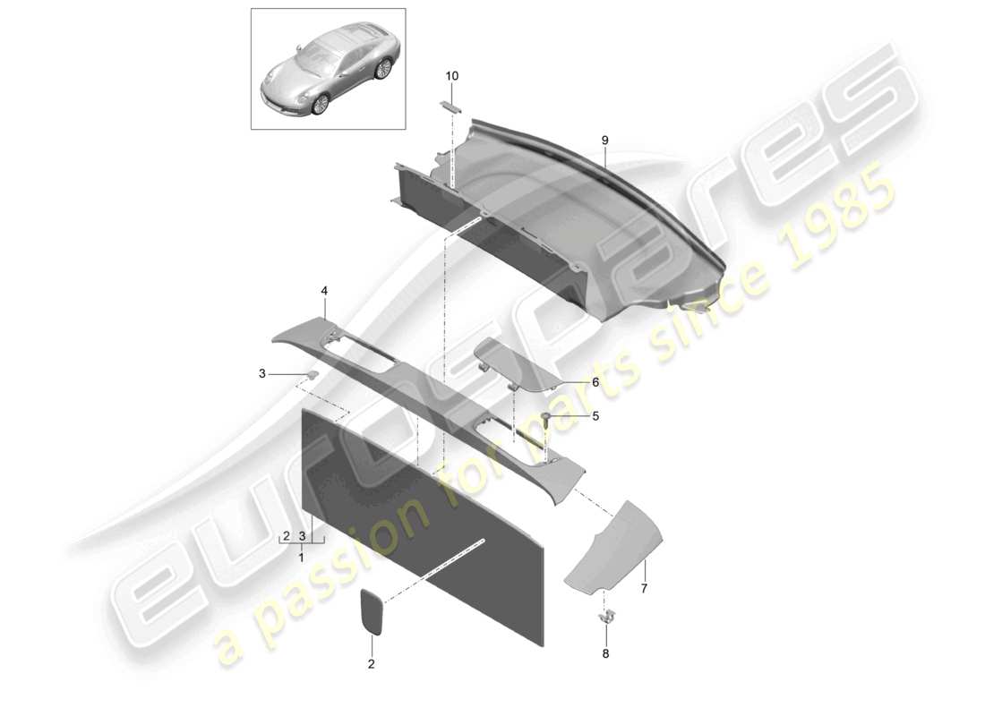 porsche 2024 (992-1) diagrama de piezas de los embellecedores traseros