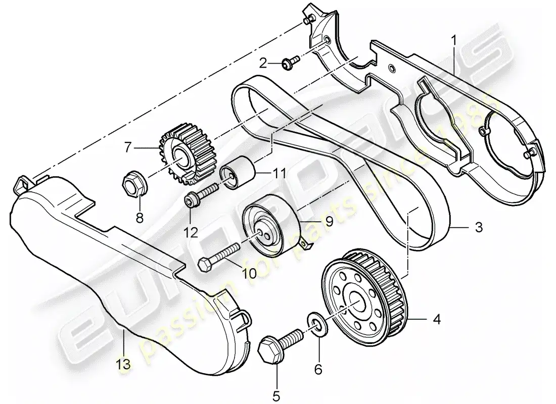 porsche 2008 (cayenne e1 9pa) correa dentada diagrama de piezas