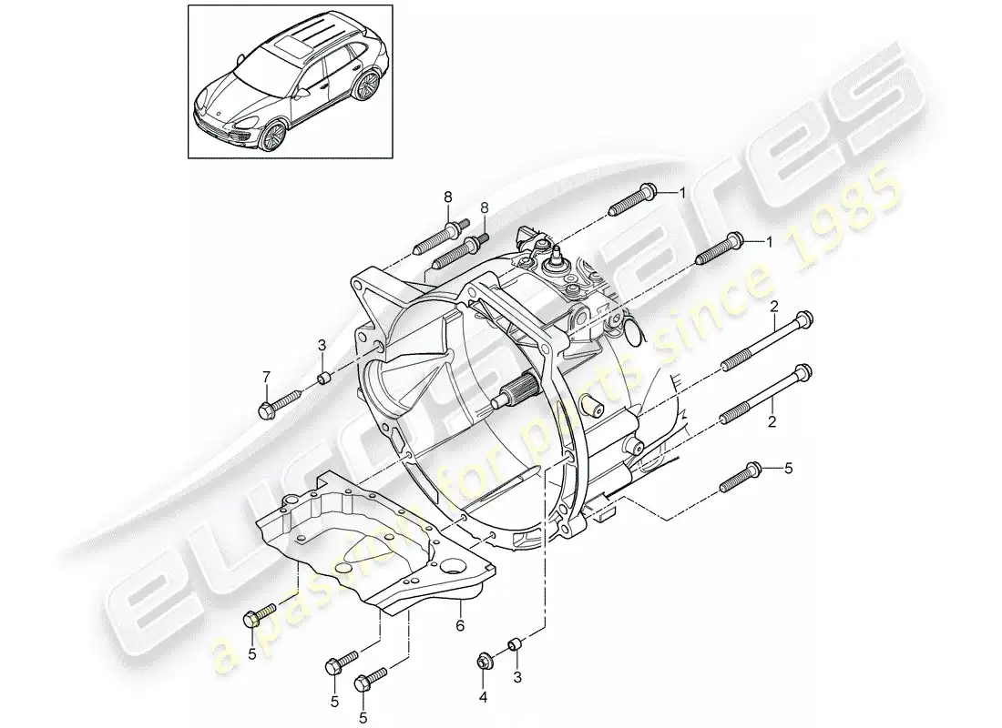 porsche 2012 (cayenne e2 92a) piezas de montaje para motor y diagrama de piezas