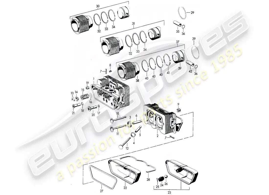 porsche 1951 (356/356a) culata - cilindro con pistones - m 22 001 >> - m 50 101 >> - m 33 901 >> - m 41 001 >> - m 60 001 >> - m 80 001 >> diagrama de piezas