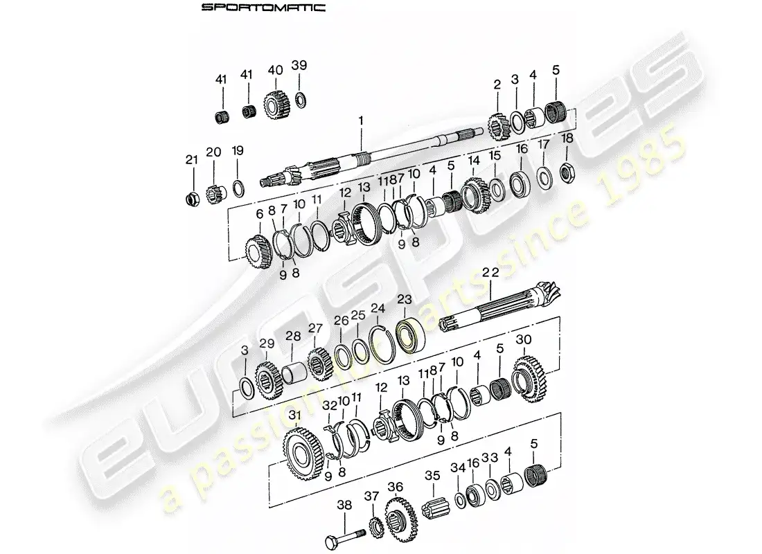 porsche 1975 (911) engranajes y ejes diagrama de piezas