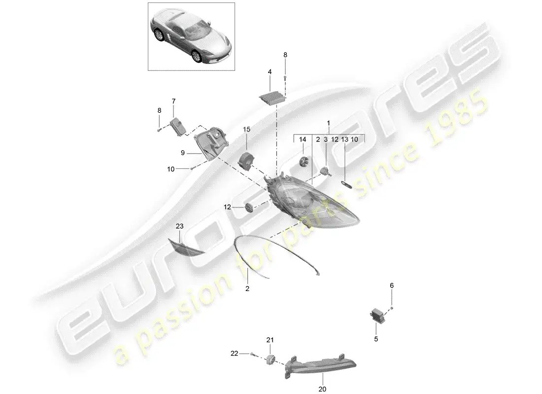 porsche 2018 (718 boxster) lámpara de cabeza diagrama de piezas