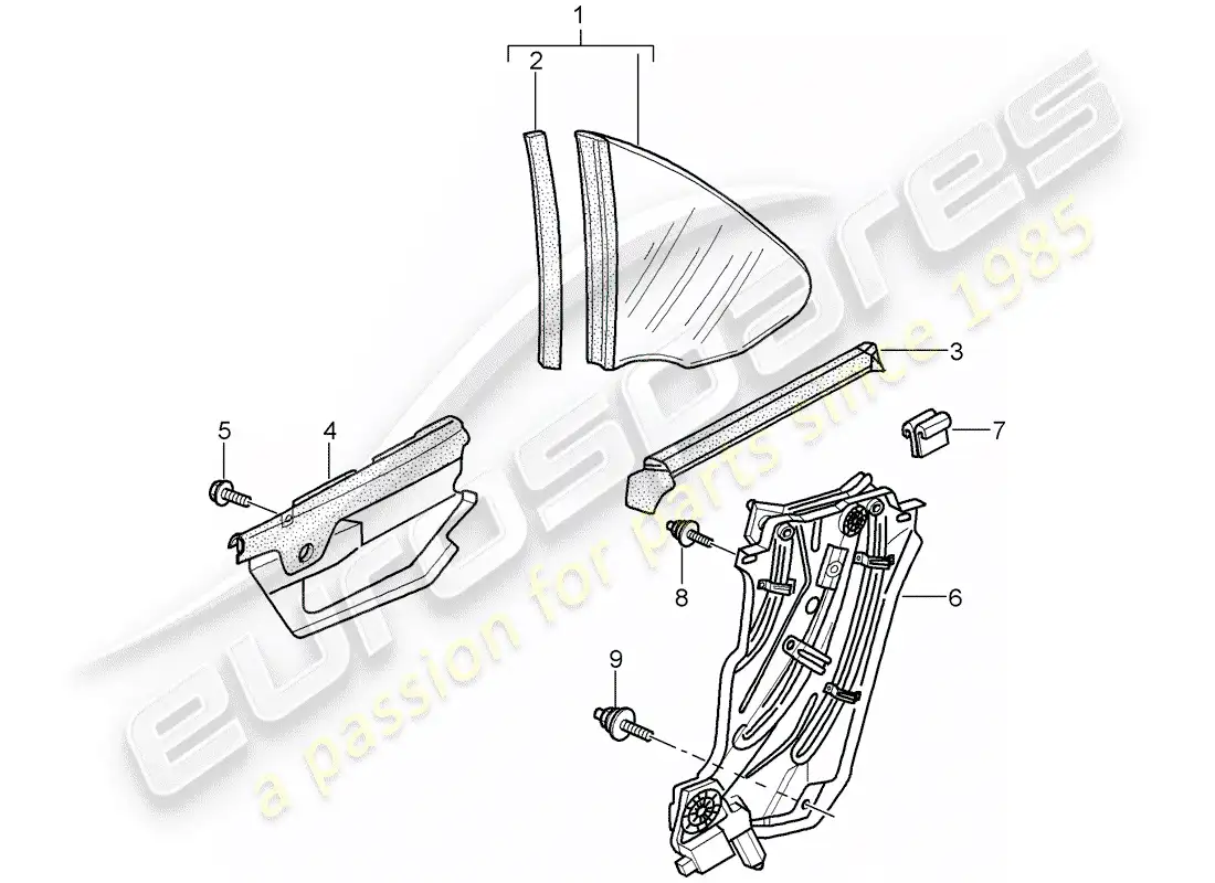 porsche 2008 (997-1) ventana lateral diagrama de piezas