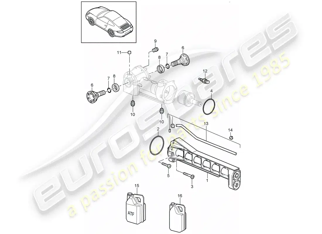 porsche 2011 (997-2) diferencial del eje delantero diagrama de piezas