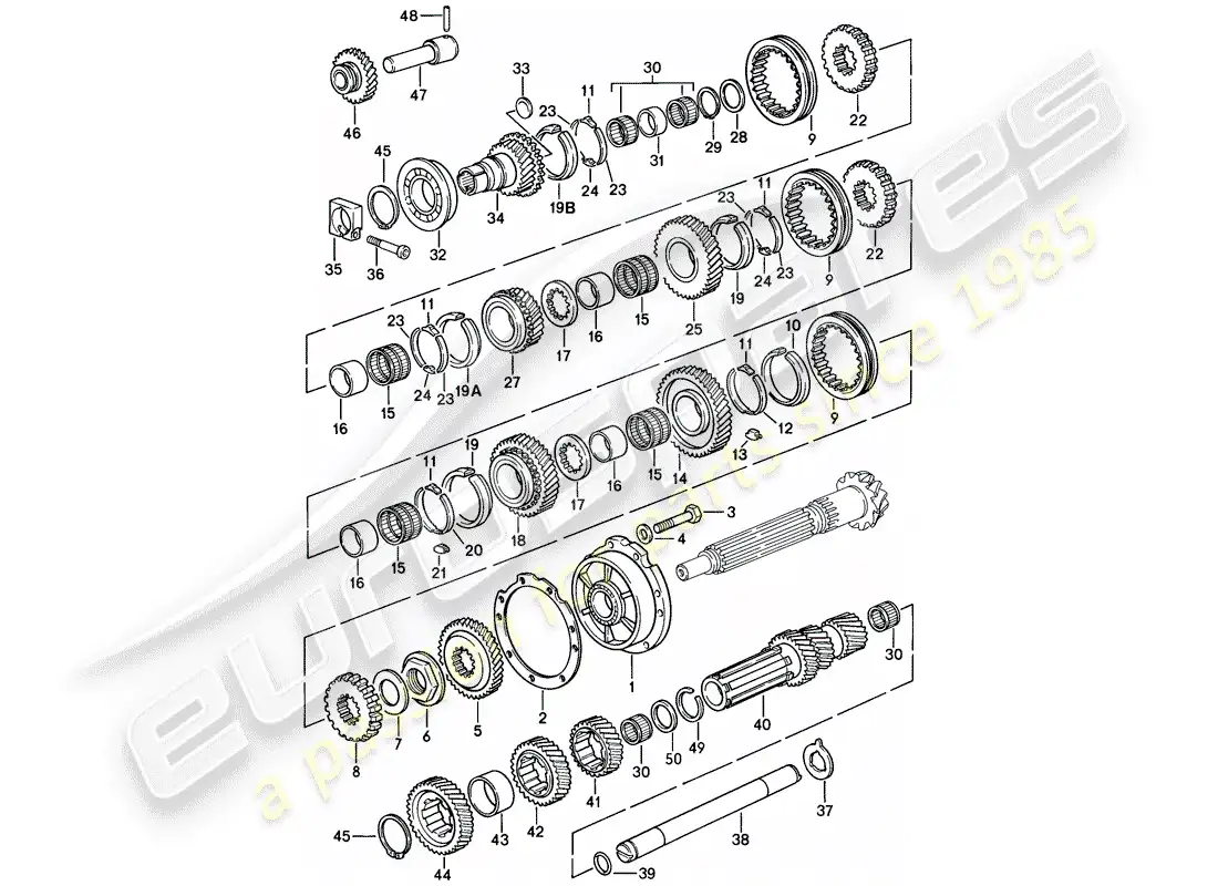 porsche 1985 (928) engranajes y ejes - caja de cambios manual - d >> - mj 1984 diagrama de piezas
