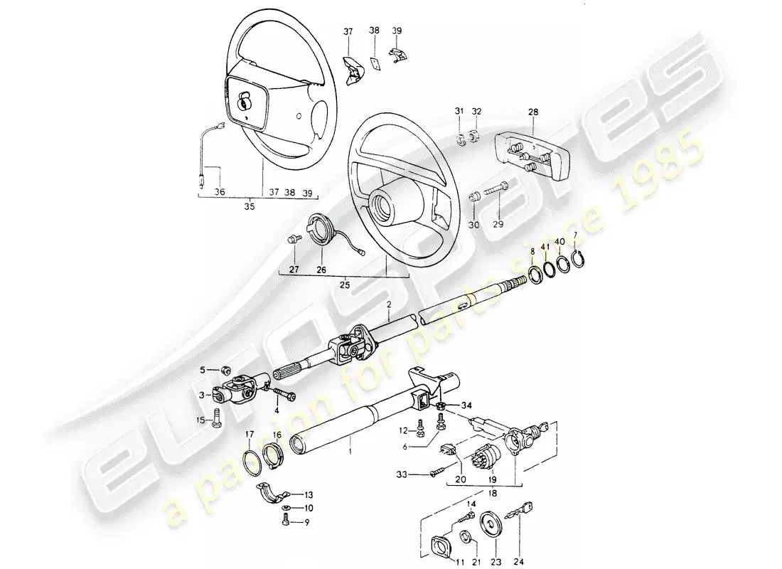 porsche 1992 (964) tubo protector de dirección - eje de dirección intermedio - volantes diagrama de piezas