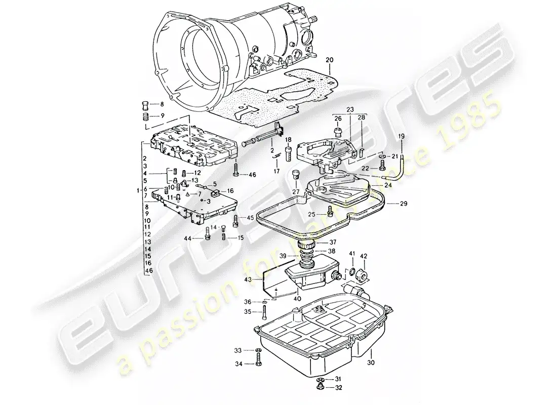 porsche 1994 (928) transmisión automática - cuerpo de la válvula de cambio diagrama de piezas