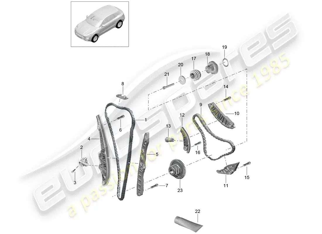 porsche 2015 (macan) cadena de distribución diagrama de piezas