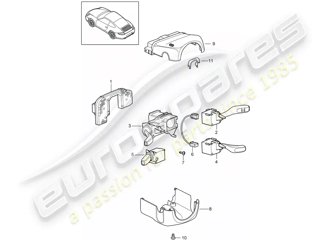 porsche 2011 (997-2) interruptor de la columna de dirección diagrama de piezas