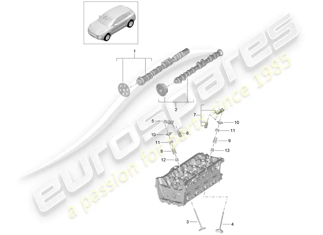 porsche 2015 (macan) árbol de levas, válvulas diagrama de piezas