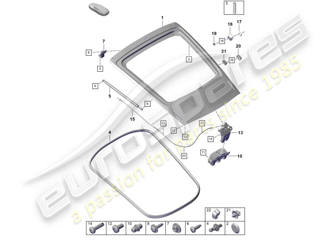 porsche 2021 (718 cayman gt4) cubierta trasera diagrama de piezas