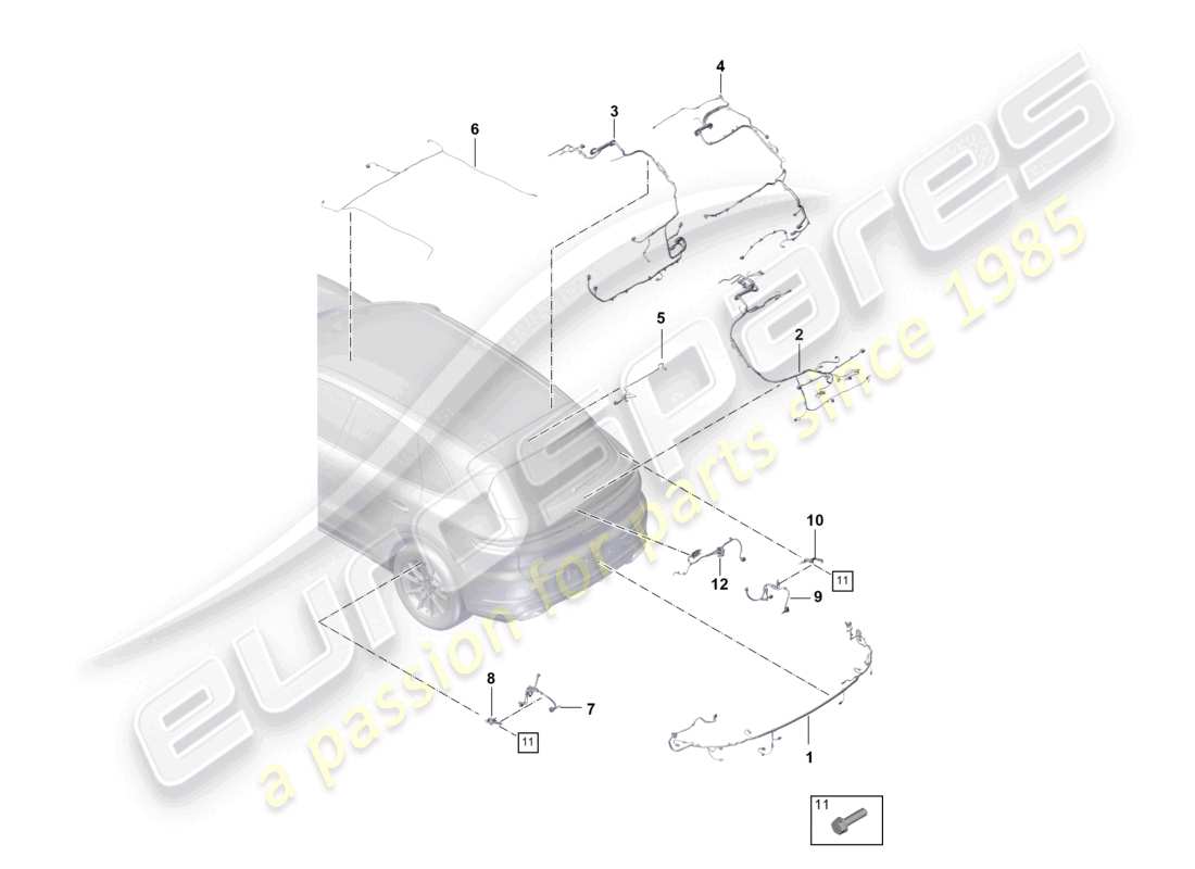 porsche 2024 (cayenne e3 pa) diagrama de piezas del parachoques del cableado
