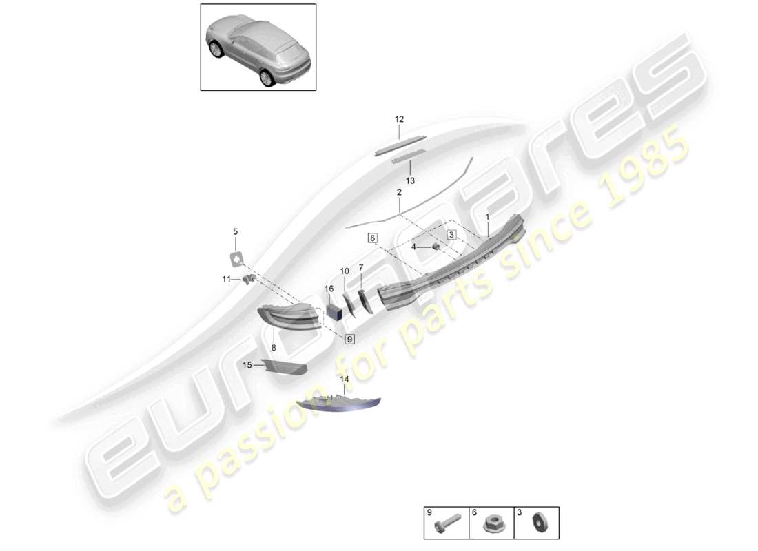 porsche 2021 (macan) luz trasera luz de freno adicional diagrama de piezas